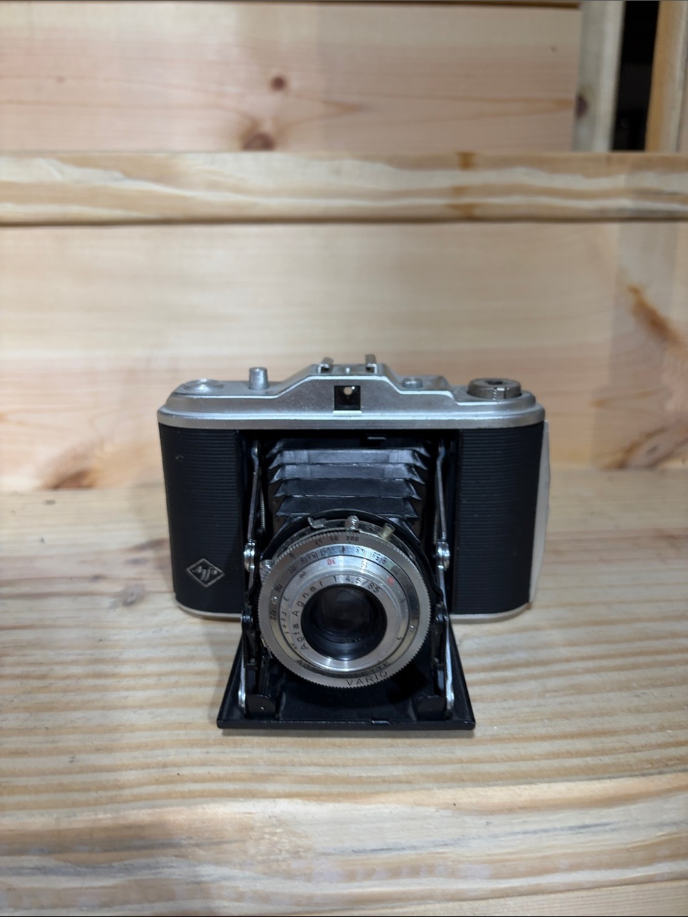 Vintage Folding Film Camera in Black and Silver